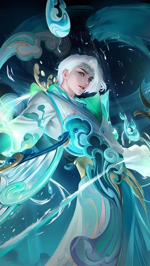 Tel’Annas Thứ Nguyên Vệ Thần thả dáng cùng cánh cung lớn, ánh sáng lam chạy dọc vũ khí và váy giáp tạo cảm giác cao quý