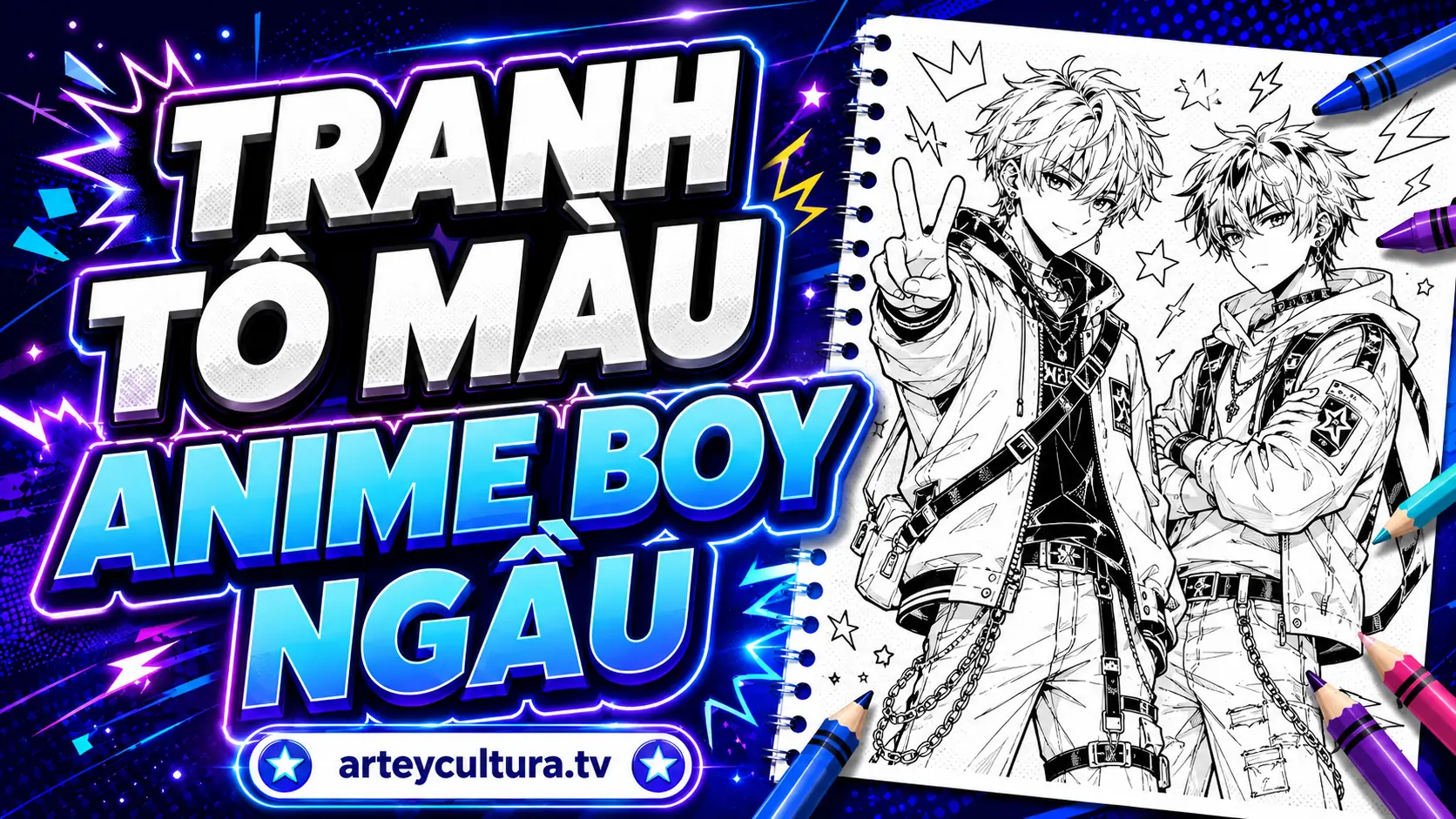 61 Tranh Tô Màu Anime Boy Ngầu Lạnh Lùng với trang phục hoodie, bomber và phụ kiện bạc cá tính