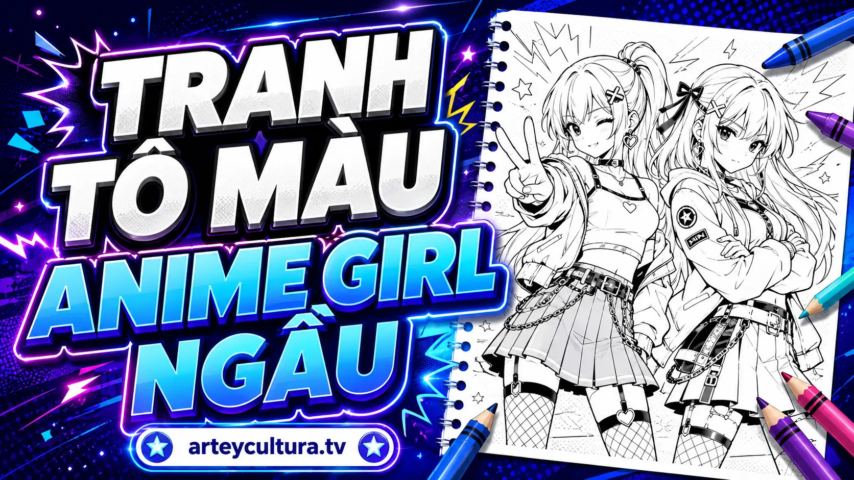 99 Tranh Tô Màu Anime Girl Ngầu Cá Tính dành cho otaku yêu phong cách bụi bặm thần thái bí ẩn