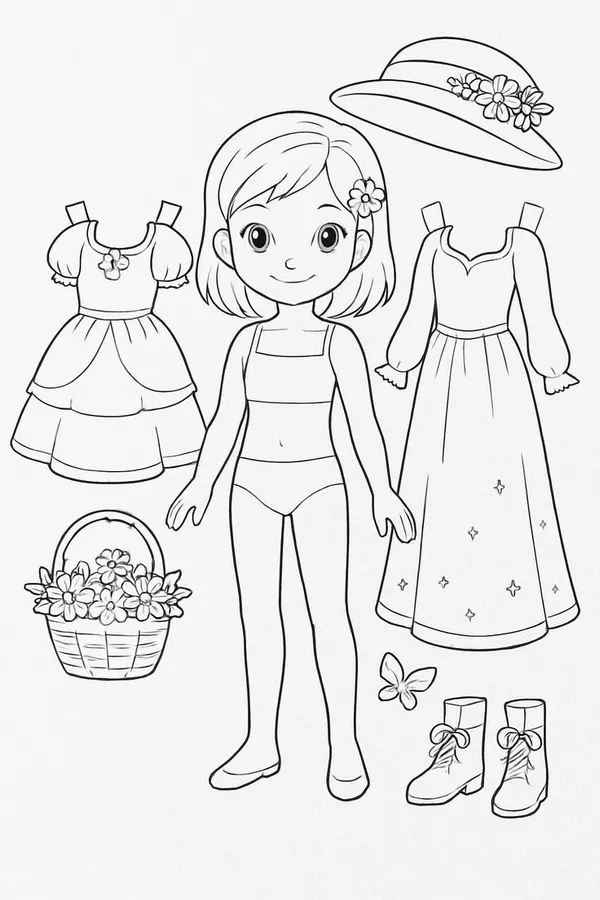 Giỏ hoa hồng nhỏ xinh đặt cạnh tà váy cưới thướt tha giúp tôn lên vẻ dịu dàng của nhân vật hoạt hình trong trò chơi thủ công này.
