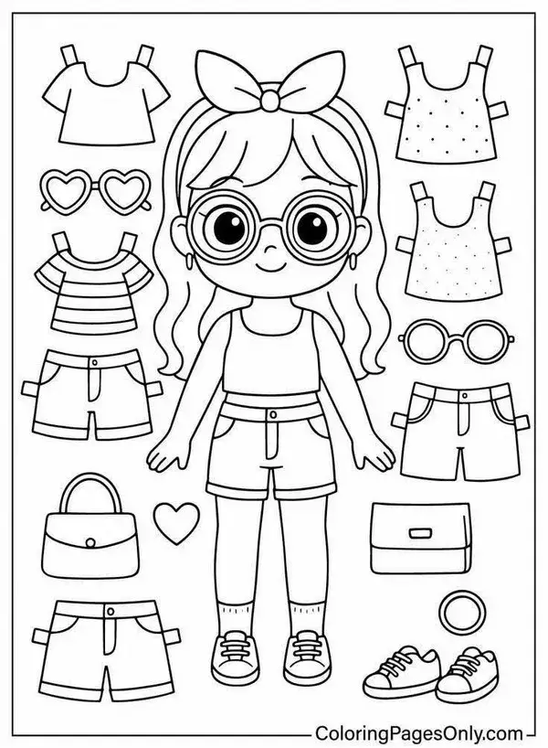 File in rõ nét búp bê giấy chibi diện áo hở eo sành điệu phối cùng đôi ủng cao cổ hầm hố cho các bạn nhỏ tha hồ phối màu phá cách.