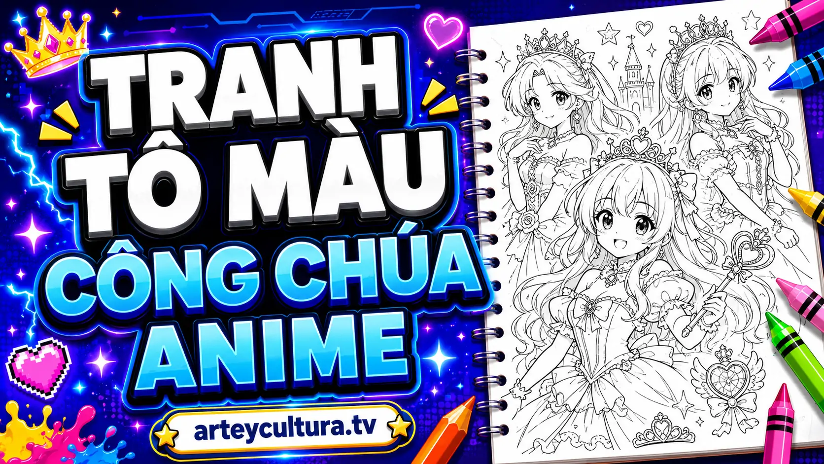 95 Tranh Tô Màu Công Chúa Anime Cute với tóc bồng bềnh vương miện đính đá và lâu đài thần tiên