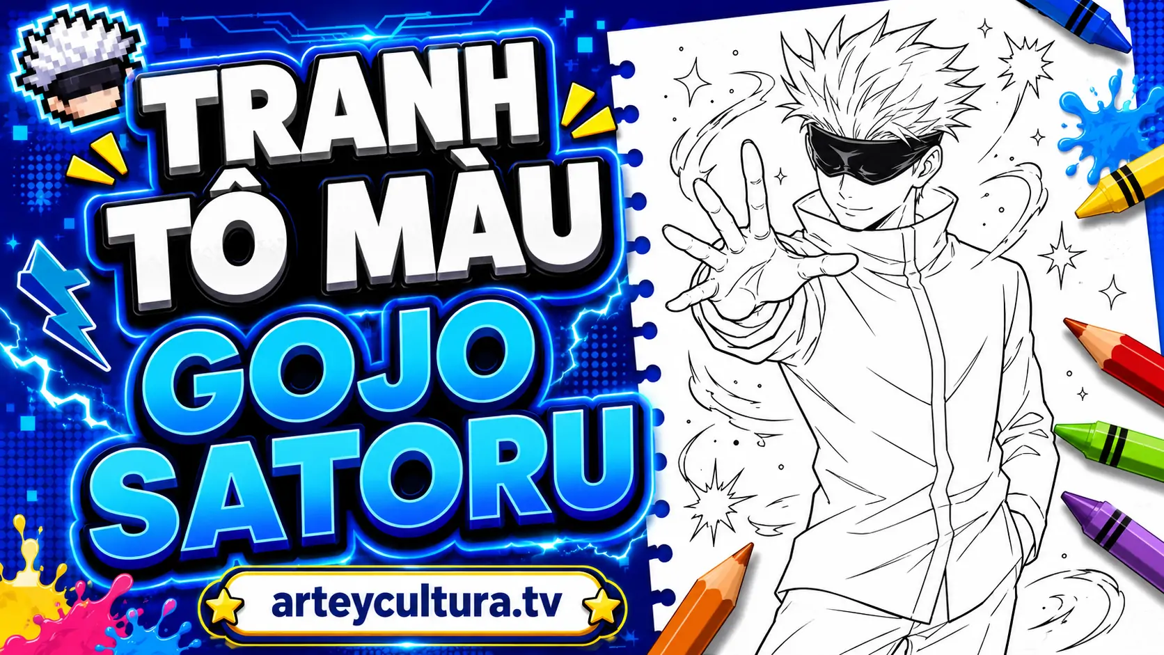 Tô ngay 41 Tranh Tô Màu Gojo Satoru cực ngầu với áo choàng trắng và mắt ẩn thần bí
