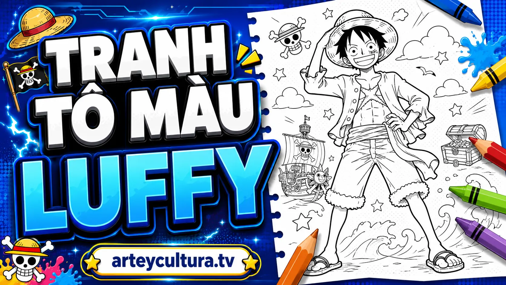 Tô ngay 60 Tranh Tô Màu Luffy ngầu cùng nụ cười rạng rỡ và và sức mạnh Gear 5 đầy bá vương