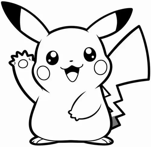 Pikachu vẫy tay chào với miệng cười rộng, thân hình tròn trịa dễ tô cho bé 5 tuổi yêu nhân vật vui nhộn