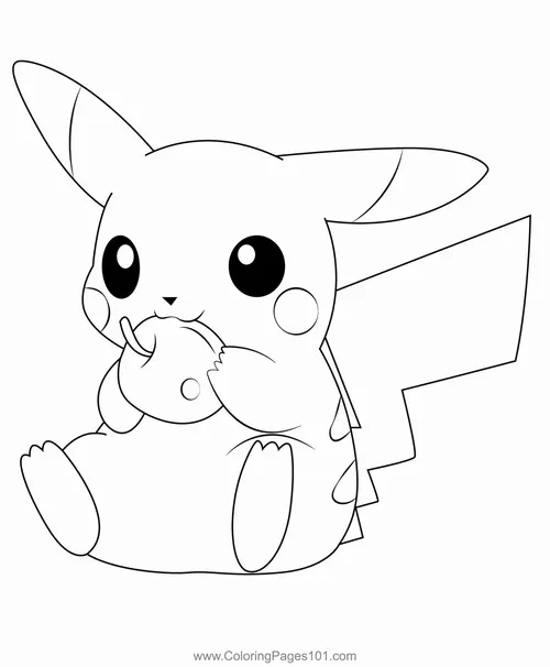 Bản phác thảo Pikachu ngồi ngoan với đôi mắt tròn long lanh, chiếc đuôi tia chớp nằm gọn phía sau