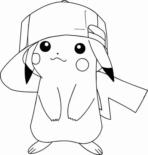 Pikachu đội mũ rộng vành ngồi nghiêm, khuôn mặt nhỏ xíu cùng chiếc đuôi sau lưng nhìn thật ngoan
