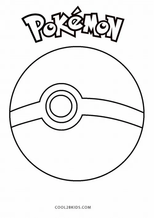 Tranh tô màu logo Pokémon với quả cầu Poke lớn, đường nét rõ ràng giúp bé luyện tô hình tròn cân đối