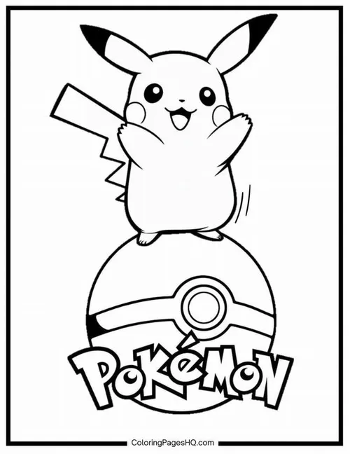 Mẫu in trang tập tô màu Pikachu ngồi cạnh quả mọng nhỏ, đôi má tròn và ánh mắt hiền tạo cảm giác thân quen