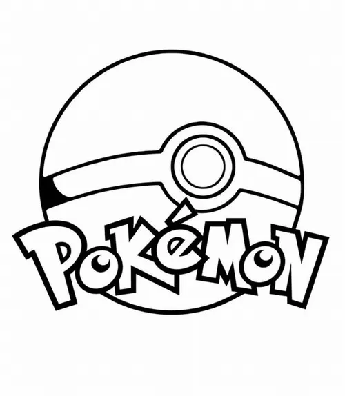 Biểu tượng Pokémon nằm trong quả cầu Poke lớn, nét chữ bo tròn tạo điểm nhấn đơn giản cho bé tập tô