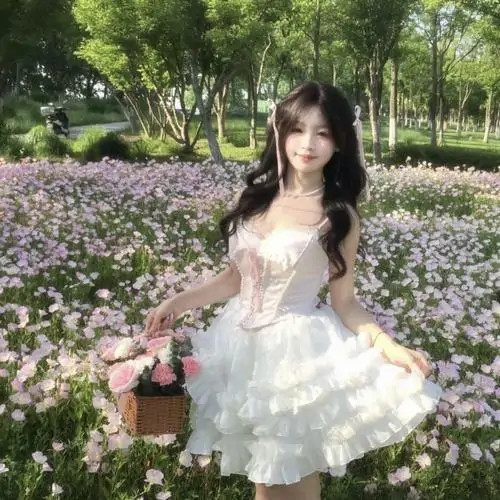 Thảm hoa tím phía sau giúp tuyển tập ảnh người đẹp mặc váy trắng ngắn thêm sáng, cô nàng ngồi giữa khung cảnh rất thơ