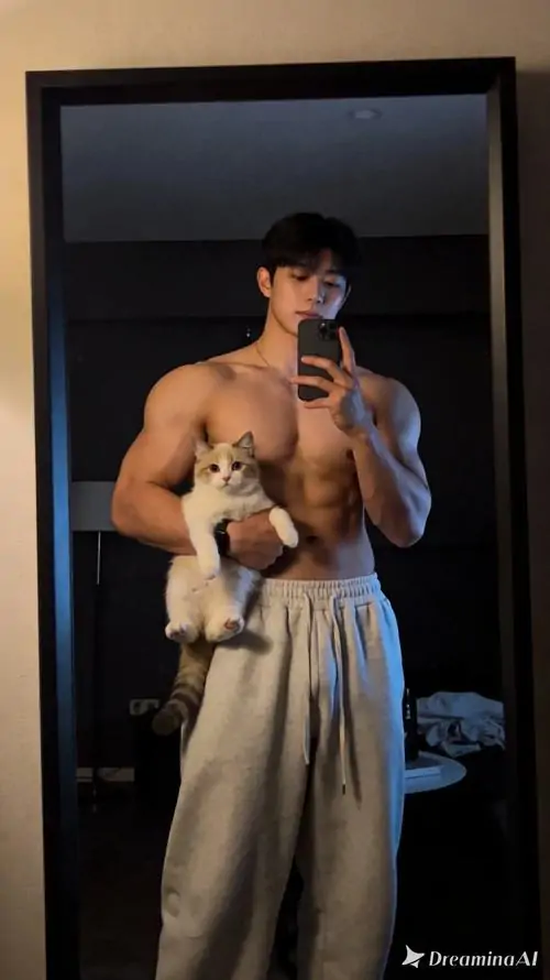 Anh trai co bap tap luyen truoc guong voi ao tank top toc gon va dang dung tu tin day suc hut 7