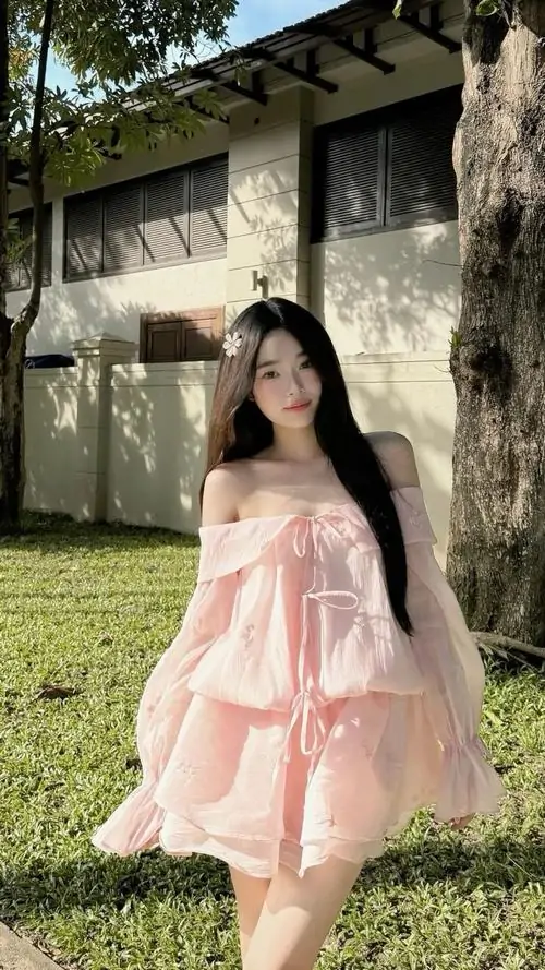 Hinh gai dep mac vay hong Barbiecore khoe lan da rang ro doi mat biet cuoi day cuon hut 3