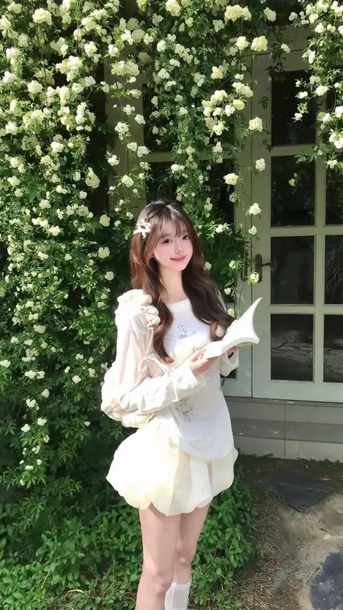 Kho anh thieu nu dien dam trang ngan trong boi canh ngoai troi toc dai va dang pose tu nhien 4