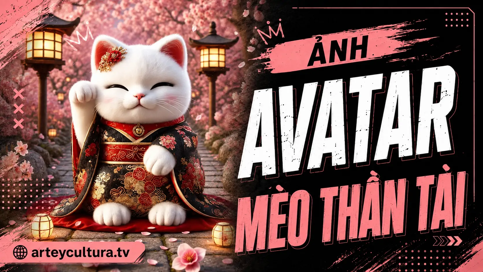 50 Ảnh Avatar Mèo Thần Tài với biểu tượng chiêu tài lộc cùng chuông đỏ và đồng xu may mắn