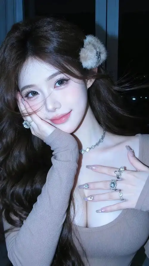 Hình mỹ nhân có mái tóc đen buông xõa diện chiếc áo ôm sát cổ chữ V đang nhìn trực diện với biểu cảm vô cùng cuốn hút bí ẩn