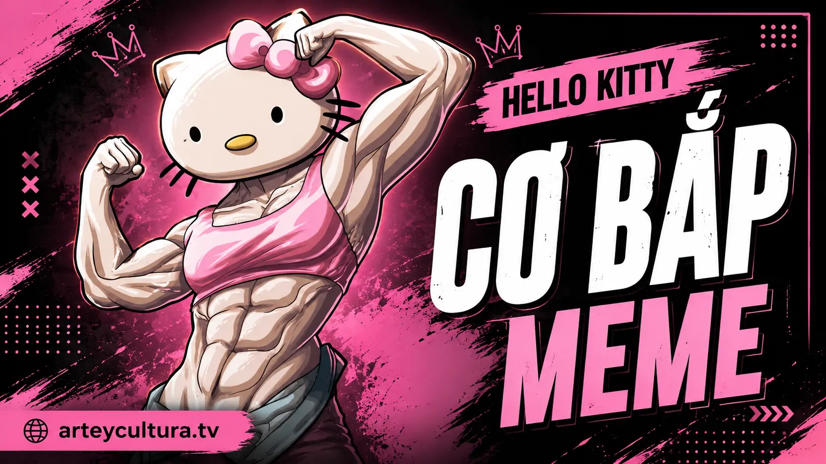 50 Ảnh Hello Kitty Cơ Bắp Meme hài hước cực dị với nơ hồng, cơ bụng sáu múi và thần thái lực sĩ