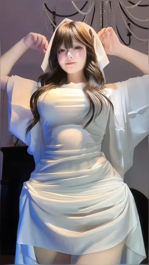 Váy trắng ôm nhẹ làm nổi bật dáng đứng của cô gái tóc nâu, hình thiếu nữ hot girl mạng có ánh nhìn trong veo trước gương