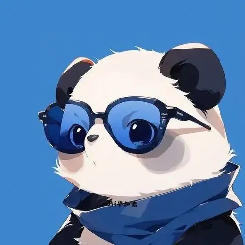 Ảnh đại diện gấu trúc đeo kính xanh đứng trước nền trời, áo choàng xanh làm khuôn mặt trắng đen thêm nổi bật