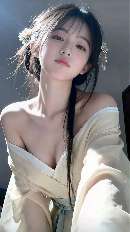 Ảnh gái xinh mặc chiếc áo len mỏng màu kem hở vai nhẹ nhàng quay đầu lại mỉm cười duyên dáng làm bừng sáng cả góc phòng nhỏ nhắn
