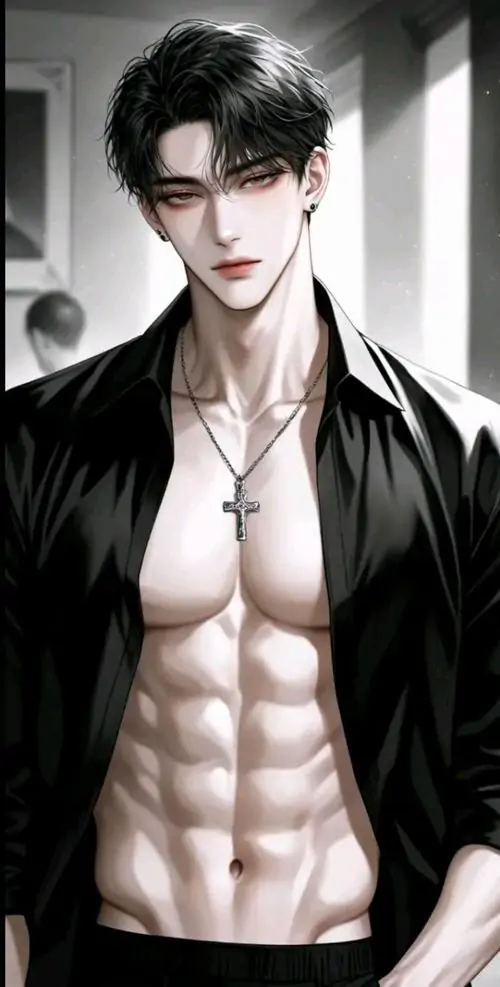 Tóc dài màu bạc bay nhẹ trước nền mây tối, ảnh nam anime vóc dáng chuẩn nổi lên với áo choàng mở và thần thái điềm tĩnh