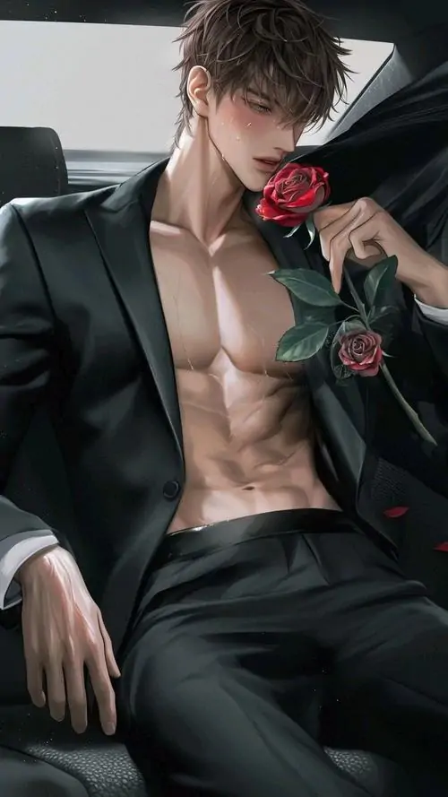 Áo thể thao trắng kéo cao, cơ bụng hiện rõ cùng mái tóc nâu rối tạo nên chàng trai anime năng động, khỏe khoắn