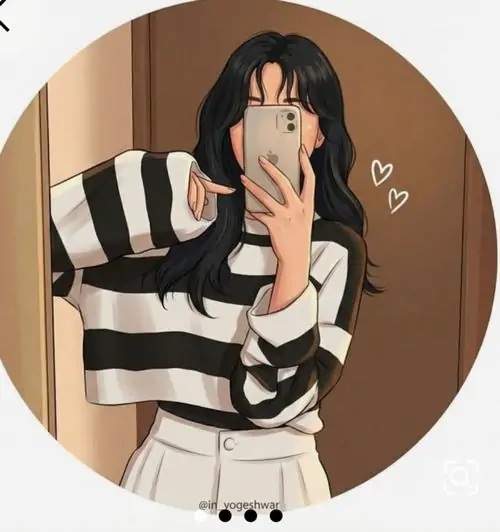 Nền tròn tối giản làm nổi bật bức tranh avatar nữ che mặt mặc áo len sọc ngang đen trắng đang tự chụp hình một cách tinh nghịch.